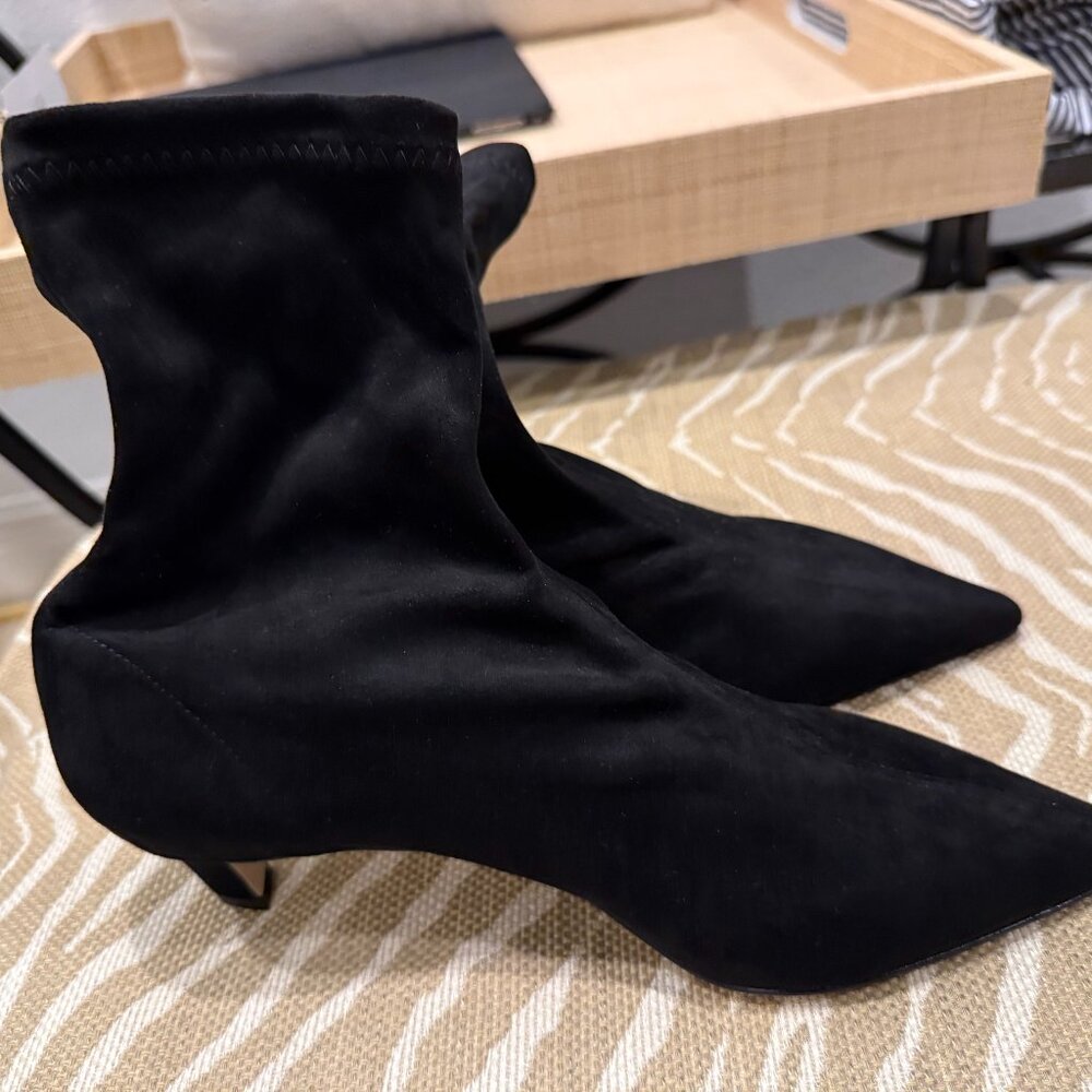 M. Gemi pointed toe suede booties with kitten heel